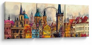 Tablou - Toamna în orașul pictat (cu ceas) (90x30 cm)