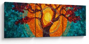 Tablou - Arborele vieții și soarele în mozaic (cu ceas) (90x30 cm)