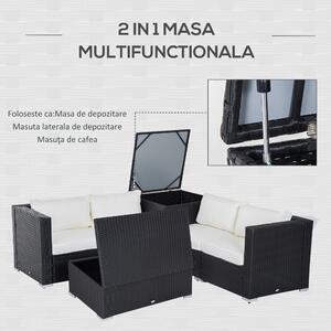 Outsunny Mobilier de Grădină Modular 6 Piese din Rattan PE Canapele și Măsuță de Cafea Design Elegant Negru și Crem | Aosom Romania