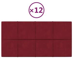 Panouri de perete 12 buc. roșu vin 60x30 cm catifea 2,16 m²
