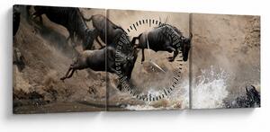 Tablou - Turmă de gnu (cu ceas) (90x30 cm)