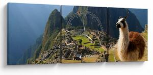 Tablou - Lama și Machu Picchu (cu ceas) (90x30 cm)