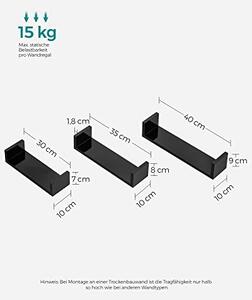 Set 3 etajere de perete, Songmics, Negru, 40x10x9 cm