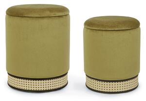 Set 2 taburete cu spatiu de depozitare Milena, Bizzotto, Ø36 x 44 cm, MDF/catifea, verde oliv