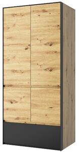 Dulap BOSCO, stejar artisan/negru, PAL laminat, cu 4 usi, 92x60x200 cm