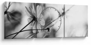 Tablou - Flori alb-negru (cu ceas) (90x30 cm)