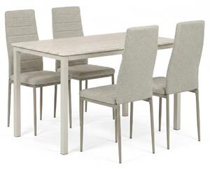 Set de dining pentru 4 persoane cu scaune gri și masă din travertin, dimensiuni masă: 110x70x75 cm, ASE-1039 CRM2