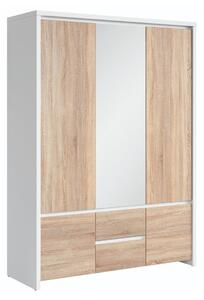 Dulap Nolroma 118, Stejar Sonoma, Alb, 211x154x56cm, 132 kg, Uși dulap: Cu balamale, Numărul de rafturi: 3, Numărul de rafturi: 3