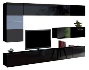 Set de living Remus IV, Negru lucios, Negru, Sticlă călită, PAL laminat, 106 kg