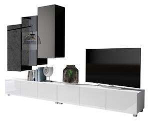 Set de living Remus XVII, Alb lucios, Negru, Negru lucios, Alb, Sticlă călită, PAL laminat, 110 kg
