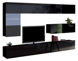 Set de living Remus IV, Negru lucios, Negru, Sticlă călită, PAL laminat, 106 kg