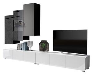 Set de living Remus XVII, Negru, Negru lucios, Alb, Alb lucios, Sticlă călită, PAL laminat, 110 kg