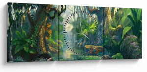 Tablou - Ilustrare pădure tropicală (cu ceas) (90x30 cm)