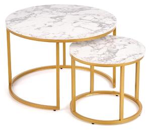 Set de măsuțe de cafea Houston 993, Marmură albă, Auriu, Metal, 40cm, 8 kg