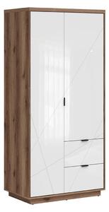 Dulap Fivale 105, Stejar Delano închis, Alb lucios, 201x94x57cm, 95 kg, Uși dulap: Cu balamale, Numărul de rafturi: 3, Numărul de rafturi: 3