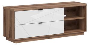 Comodă TV Fivale 104, Stejar Delano închis, Alb lucios, PAL laminat, 61x156x43cm, 43 kg