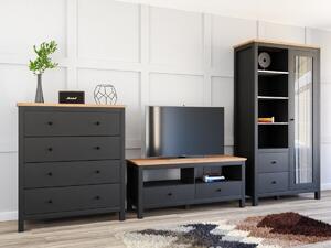 Set de living Sordoro 125, Grafit, Stejar artizan, PAL laminat, Sticlă călită