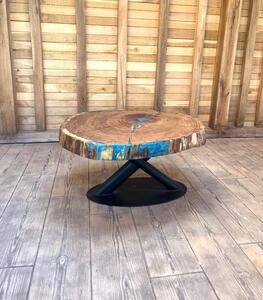 Măsuță de cafea „Oak Azure Vortex” din stejar masiv - 92x92 cm
