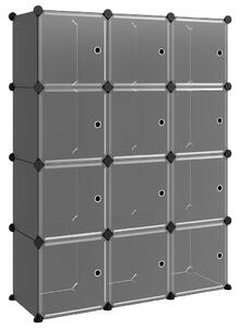 Organizator cub de depozitare cu uși, 12 cuburi, negru, PP