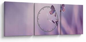 Tablou - Fluturi mov (cu ceas) (90x30 cm)
