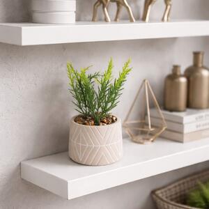 Plantă artificială decorativă 16 cm, în ghiveci ceramic gri cu model alb – design modern