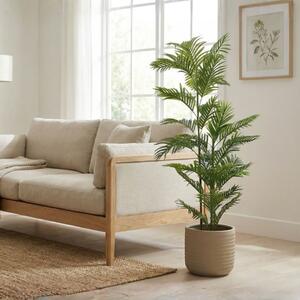 Plantă artificială Areca 90 cm, cu frunze verzi lungi și detalii realiste, pentru interior, ghiveci negru inclus