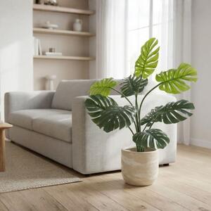Plantă Artificială Monstera 68 cm, cu detalii realistice, bogată în frunze verzi, aspect natural, ghiveci negru inclus