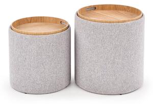 Set de tabureți tapițați Houston 1212, Maro deschis, Gri, Tapiterie, MDF, Furnir din lemn natural, 45cm, 6 kg