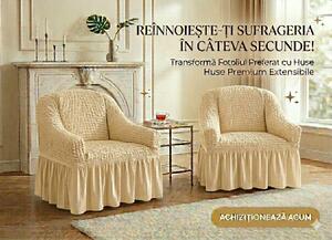 Set 2 huse pentru fotolii, elastice si creponate, Crem