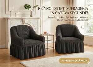 Set 2 huse pentru fotolii, elastice si creponate, Gri inchis