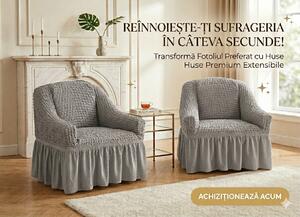 Set 2 huse pentru fotolii, elastice si creponate, Gri deschis