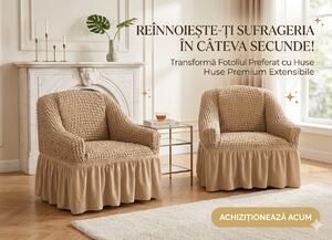 Set 2 huse pentru fotolii, elastice si creponate, Bej