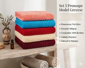 Set 5 Prosoape Baie 70x130 cm – Bumbac 100%, 500 g - Colorate