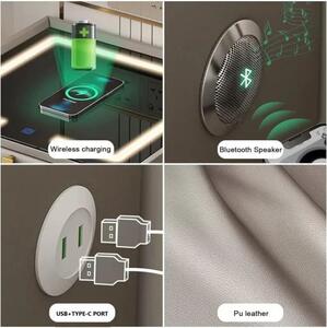 Noptiera Smart Multifunctionala Premium cu LED Tactil, Incarcare Wireless Qi, USB-C si Difuzor Bluetooth, 50 x 40x 46 cm