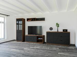 Set de living Fivale 114, Negru mat, Stejar Delano închis, PAL laminat, Sticlă călită