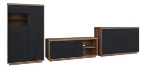 Set de living Fivale 110, Negru mat, Stejar Delano închis, PAL laminat, Sticlă călită