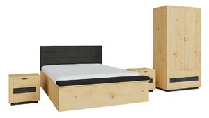 Set dormitor Sermeli 116, Stejar artizan, Negru, MDF, PAL laminat