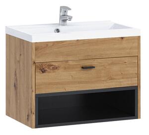 Cabinet atârnat pentru baie Velum, Negru, Stejar artizan, PAL laminat, 45x60x35cm, 11.5 kg