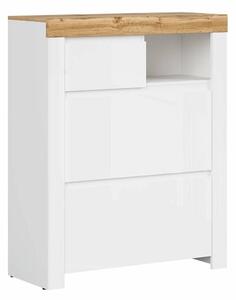 Dulap pantofi Sonsoru 119, Stejar Wotan, Alb, Alb lucios, PAL laminat, 115x93x37cm, 44 kg