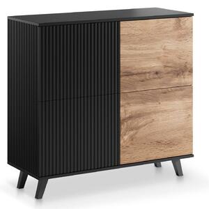 Bufet Luelia 119, Stejar Wotan, Negru, MDF, PAL laminat, 95x100x40cm, 38 kg