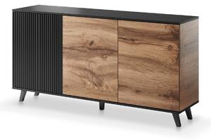 Bufet Luelia 120, Negru, Stejar Wotan, MDF, PAL laminat, 82x160x40cm, 47 kg