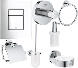 Set buton de spălare Grohe Skate 38732000, perie de toaletă Grohe Essentials 40374001, 40367001, 40369001, 40365001, 40394001, 40364001