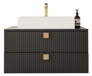 Cabinet atârnat pentru baie Panium, Negru, MDF, PAL laminat, 42x80x46cm