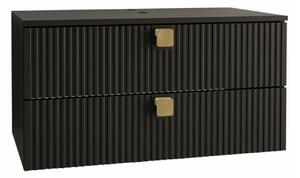 Cabinet atârnat pentru baie Panium, Negru, PAL laminat, MDF, 42x80x46cm, 24 kg