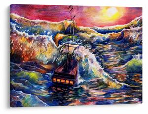 Tablou - Navă pe valurile oceanului, aquarelă (70x50 cm)
