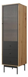 Raft Comfivo Granium, Stejar artizan, Negru, Sticlă, PAL laminat, 180x52x48cm, 49 kg
