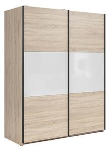 Dulap Livevaro 117, Alb, Stejar Sonoma, 196x154x60cm, 126.4 kg, Uși dulap: Glisante, Numărul de rafturi: 5, Numărul de rafturi: 5