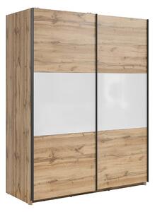 Dulap Livevaro 117, Stejar Wotan, Alb, 196x154x60cm, 126.4 kg, Uși dulap: Glisante, Numărul de rafturi: 5, Numărul de rafturi: 5