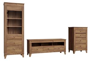Set de living Lirmora 123, Larice Sibu auriu, PAL laminat, Sticlă călită