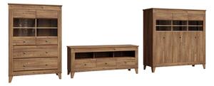 Set de living Lirmora 124, Larice Sibu auriu, PAL laminat, Sticlă călită